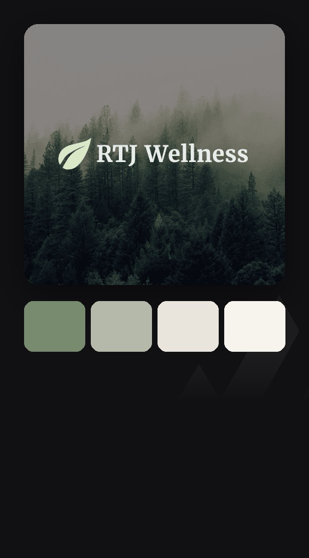 RTJ Wellness brand board: logo, colour palette and type