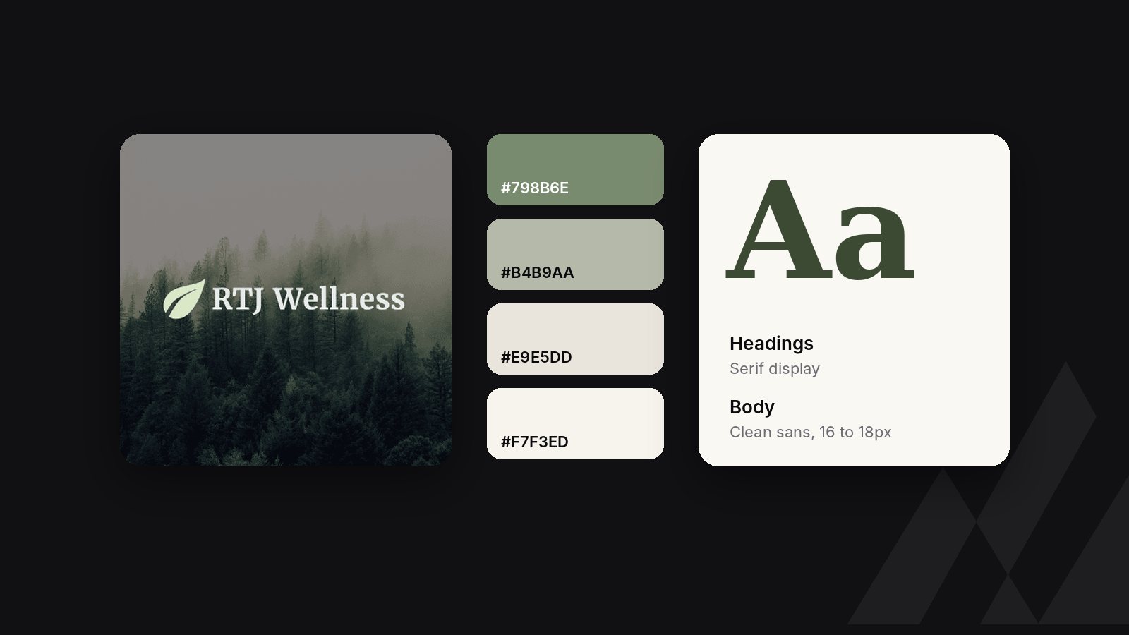 RTJ Wellness brand board: logo, colour palette and type