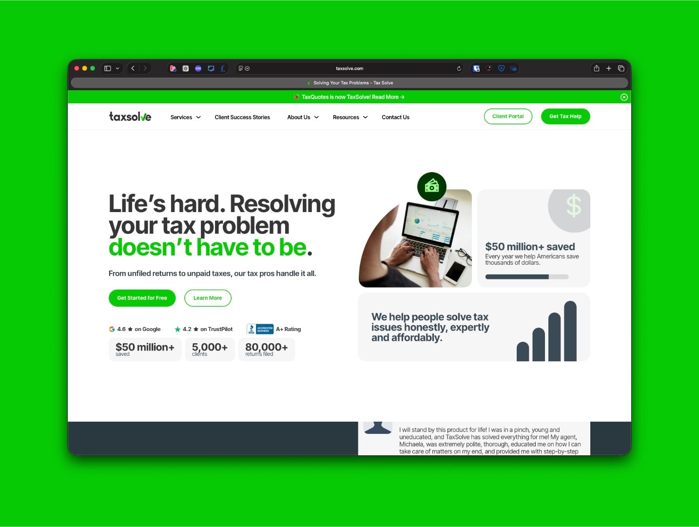 TaxSolve website homepage